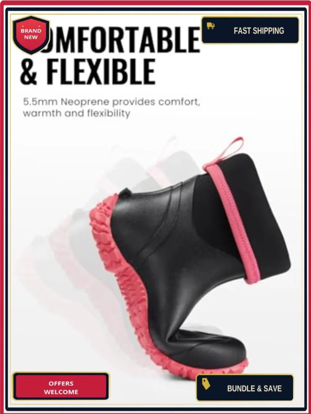 Waterproof Mid Calf Rain Boots, 6mm Neoprene Insulated Hunting Work Boots with